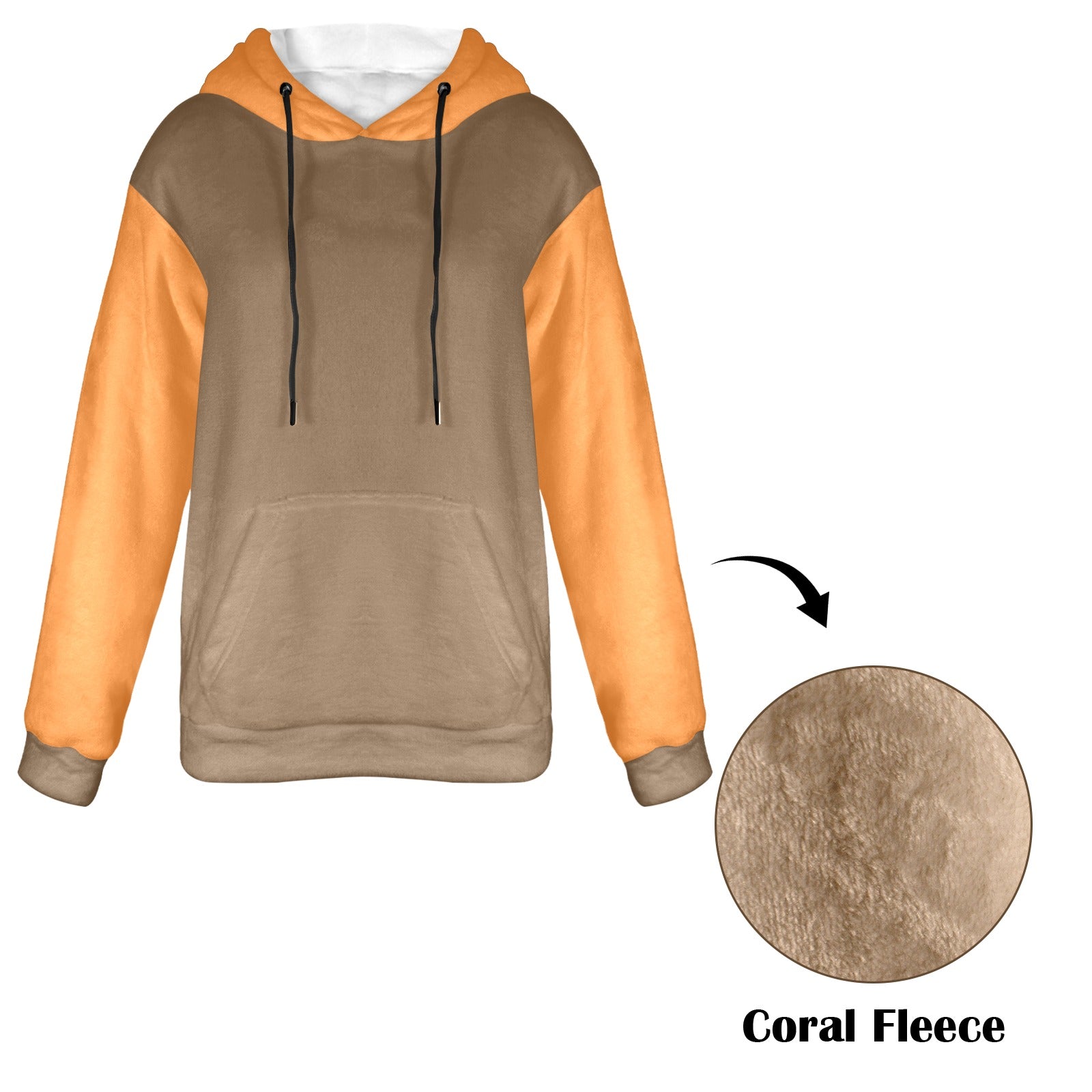 Women's Brown & Deep Carrot Orange Solid Flannel Hoodie