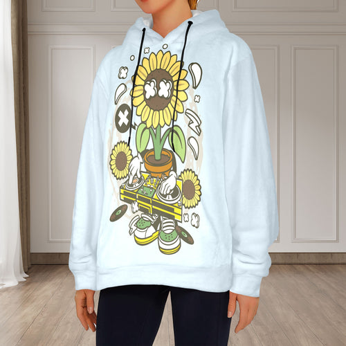 Women's Dj Sunflower Abstract Flannel Hoodie