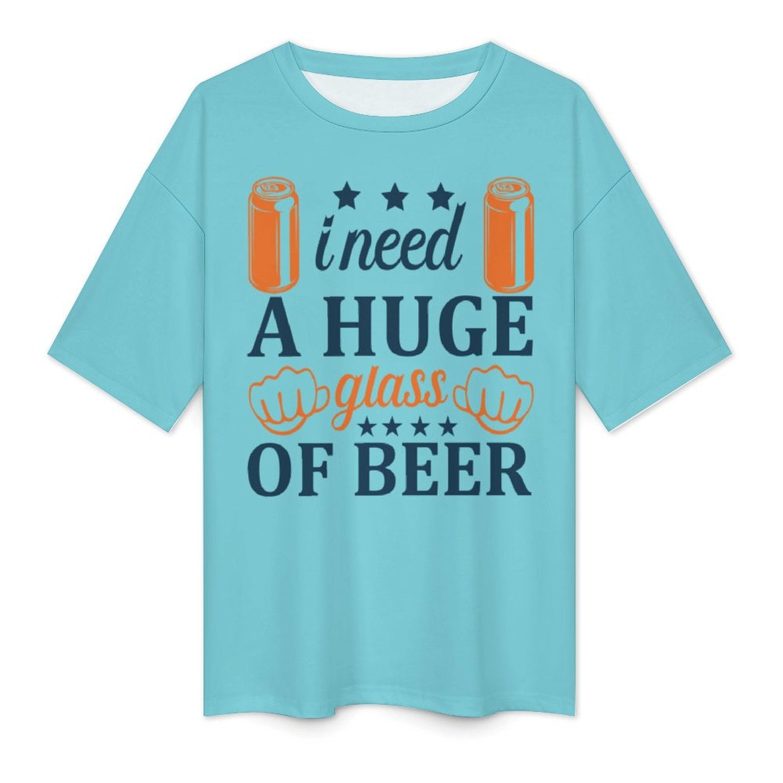 Men's Need Huge Beer Glass Typography Oversized T-shirt