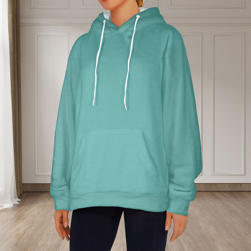 Women's Turquoise Solid Flannel Hoodie