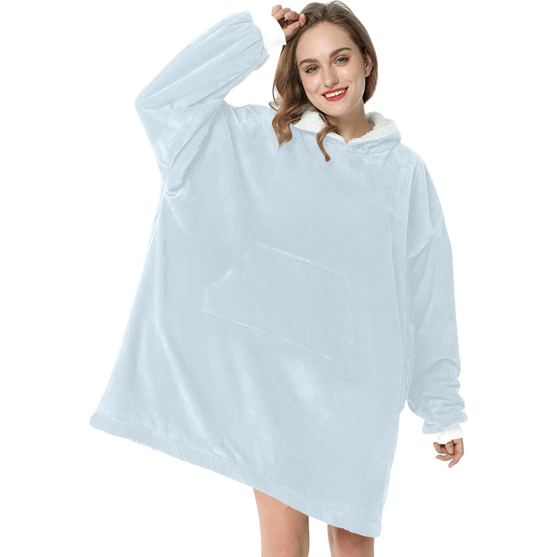 Women's Pale Aqua Blue Solid Blanket Hoodie