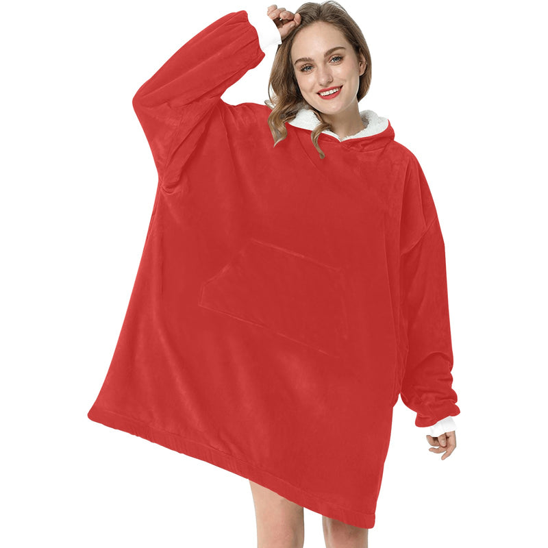 Women's Red Solid Blanket Hoodie