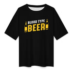 Men's Beer Blood Type Typography Oversized T-shirt
