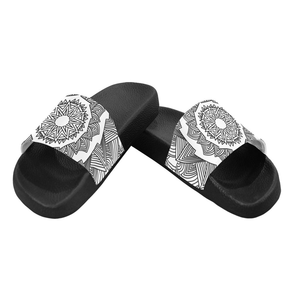 Women's Monochrome Mandala Abstract Slider Sandals