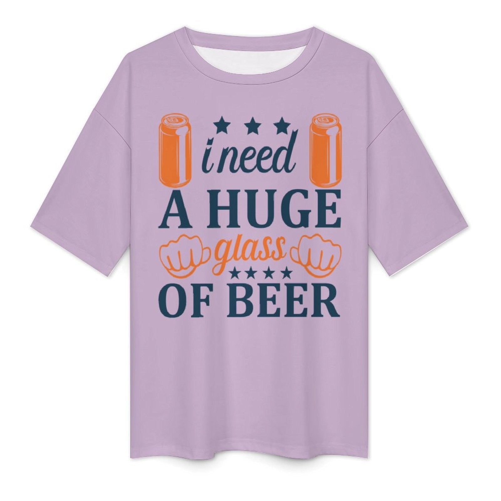 Men's Need Huge Beer Glass Typography Oversized T-shirt