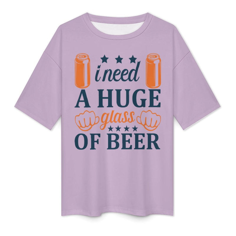 Men's Need Huge Beer Glass Typography Oversized T-shirt