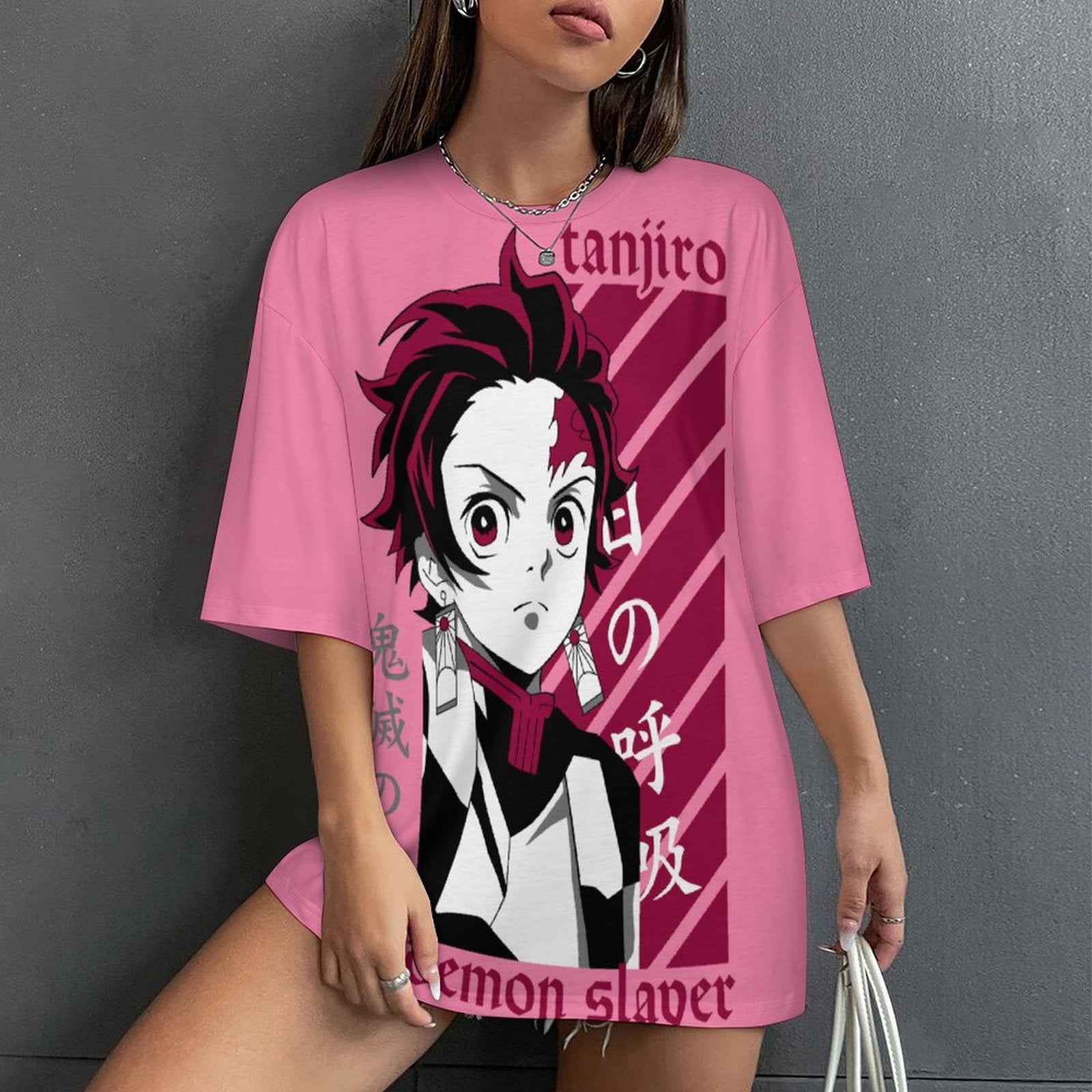 Women's Tanjiro Potrait Demon Slayer Anime Oversized T-shirt