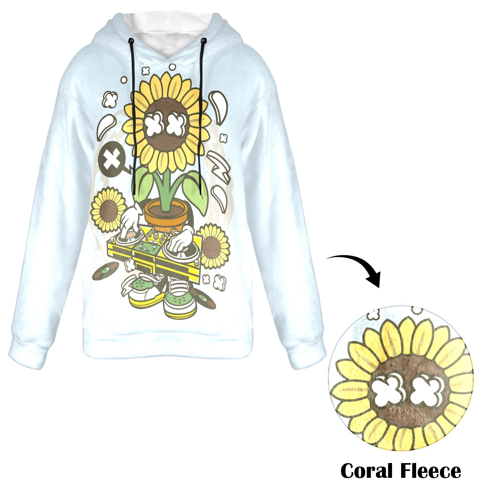Women's Dj Sunflower Abstract Flannel Hoodie