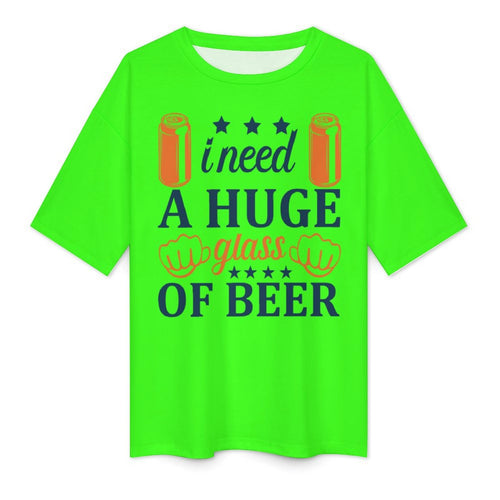 Men's Need Huge Beer Glass Typography Oversized T-shirt