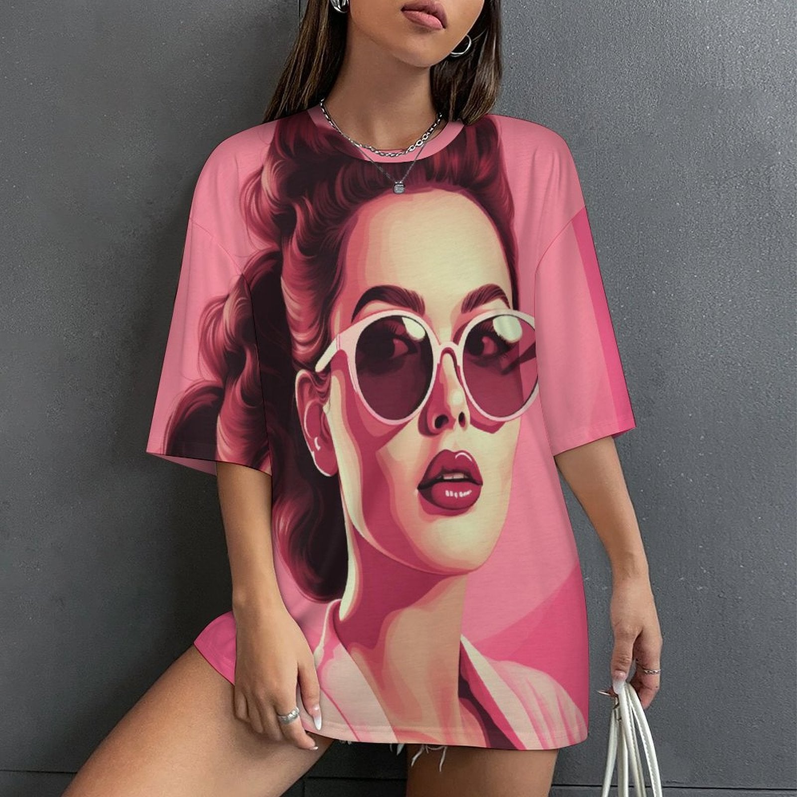 Women's Pop Art Pin up Style Abstract Oversized T-shirt
