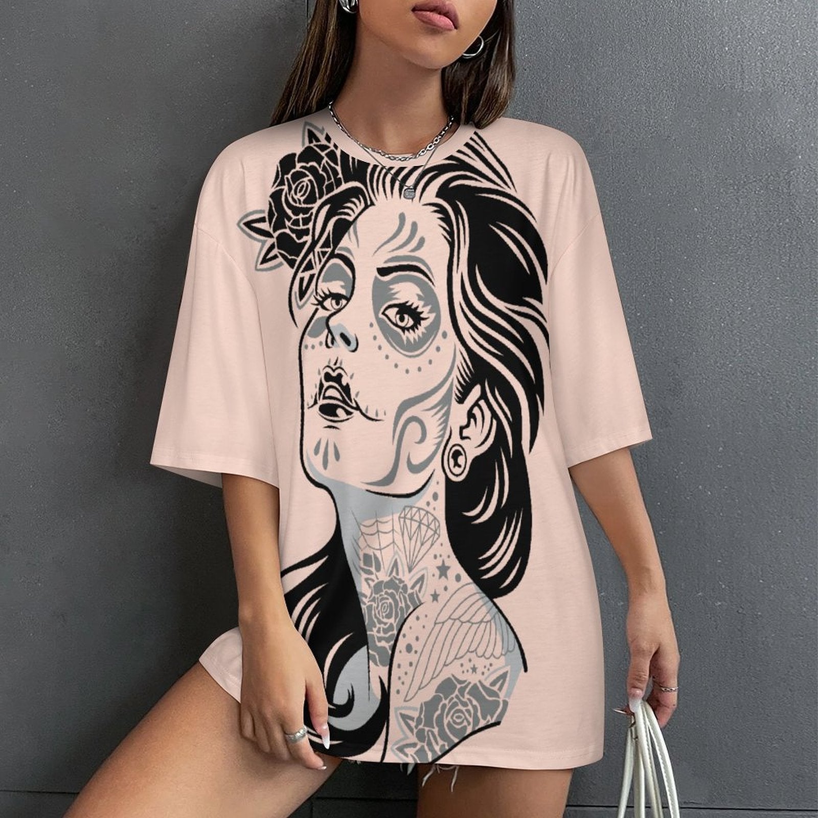 Women's Tattooed Overall Acid & Punk Oversized T-shirt