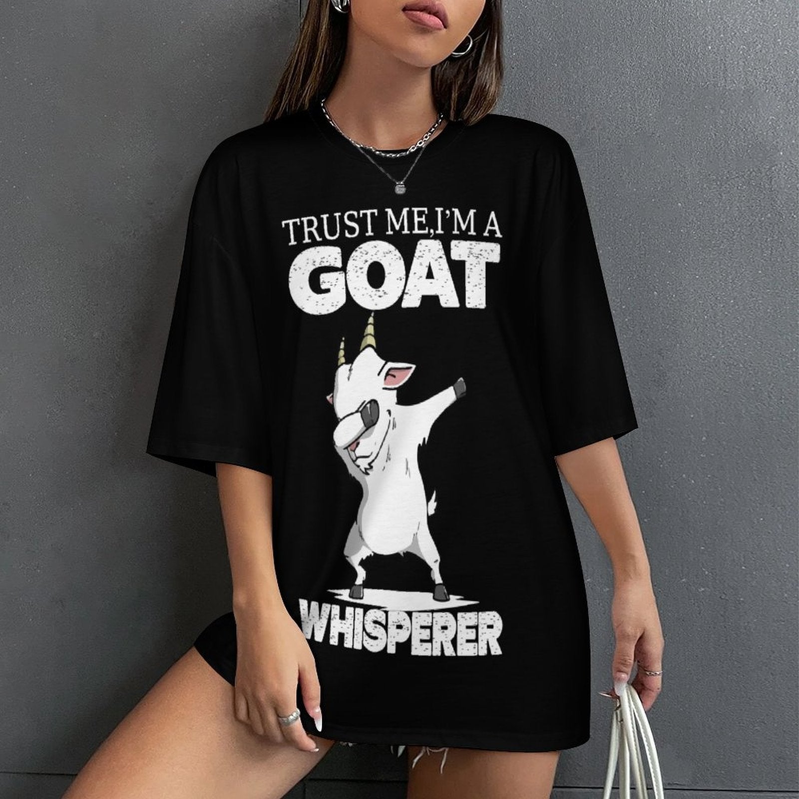 Women's Goat Whisperer Typography Oversized T-shirt