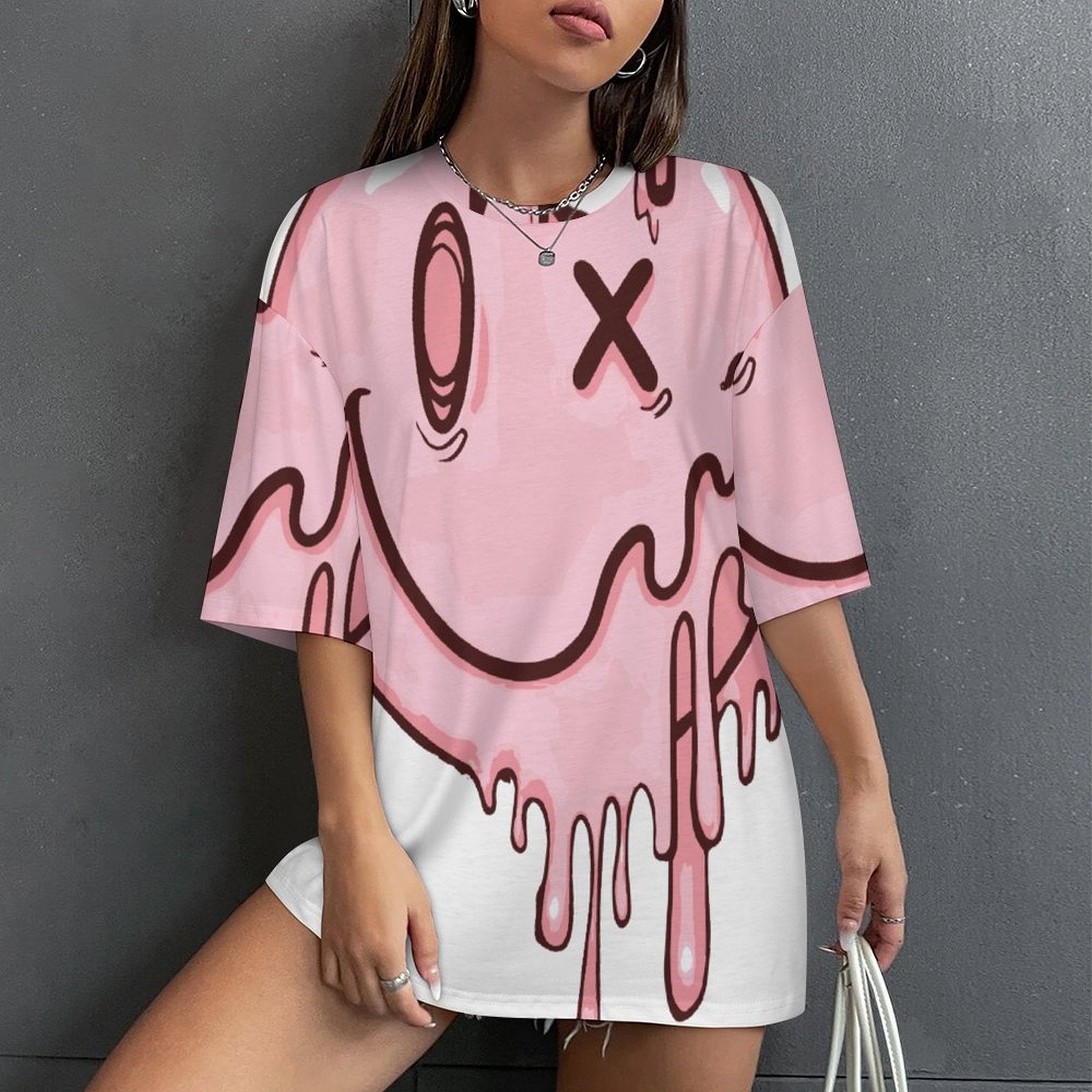 Women's Trippy Melting Smiley Acid & Punk Oversized T-shirt