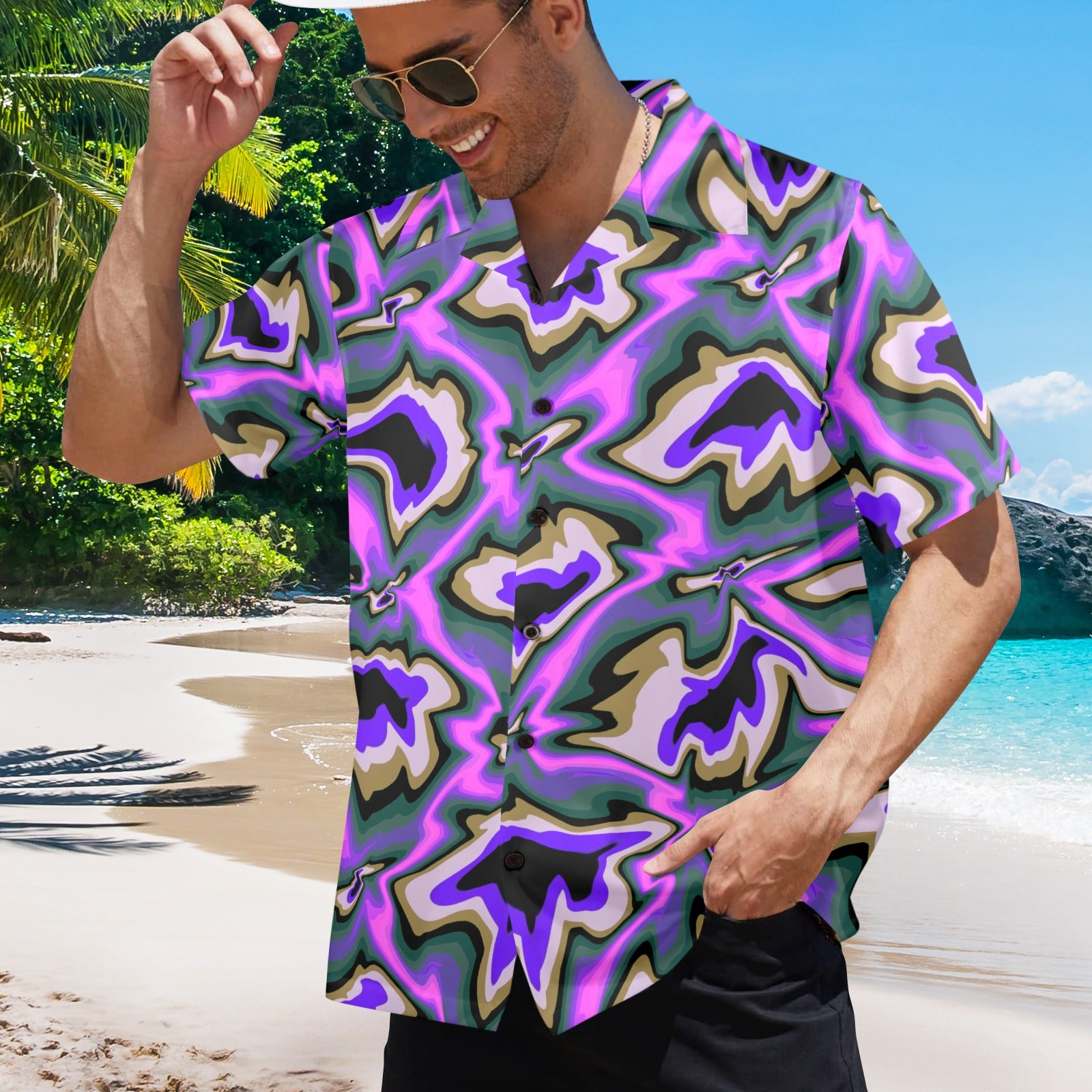 Men's Cosmic Swirl Abstract Half Sleeve Shirt