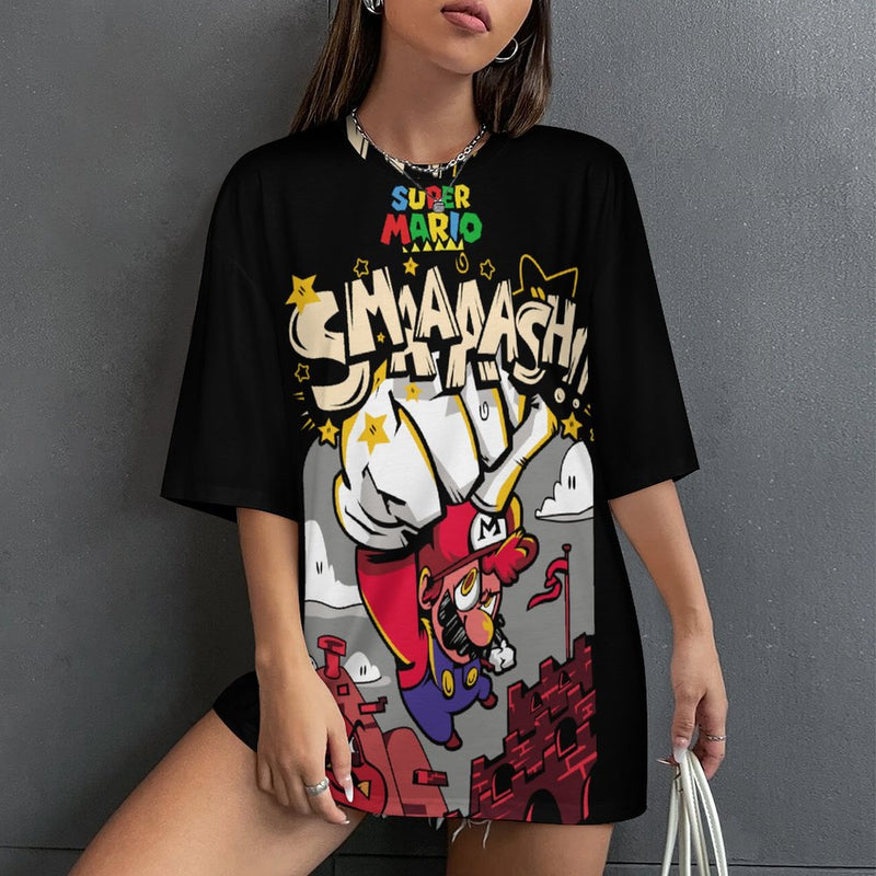 Women's Super Mario Smaash Anime Oversized T-shirt