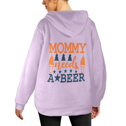 Women's Mommy Needs a Beer Typography Flannel Hoodie
