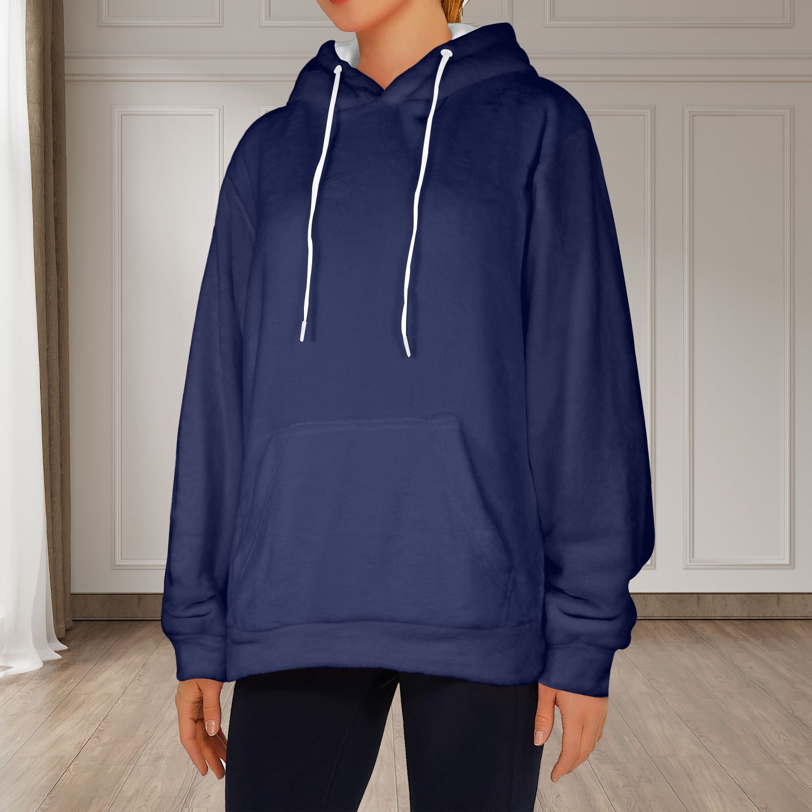 Women's Oxford Blue Solid Flannel Hoodie