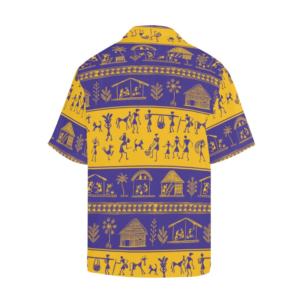 Men's Indian Varli Pattern Abstract Half Sleeve Shirt