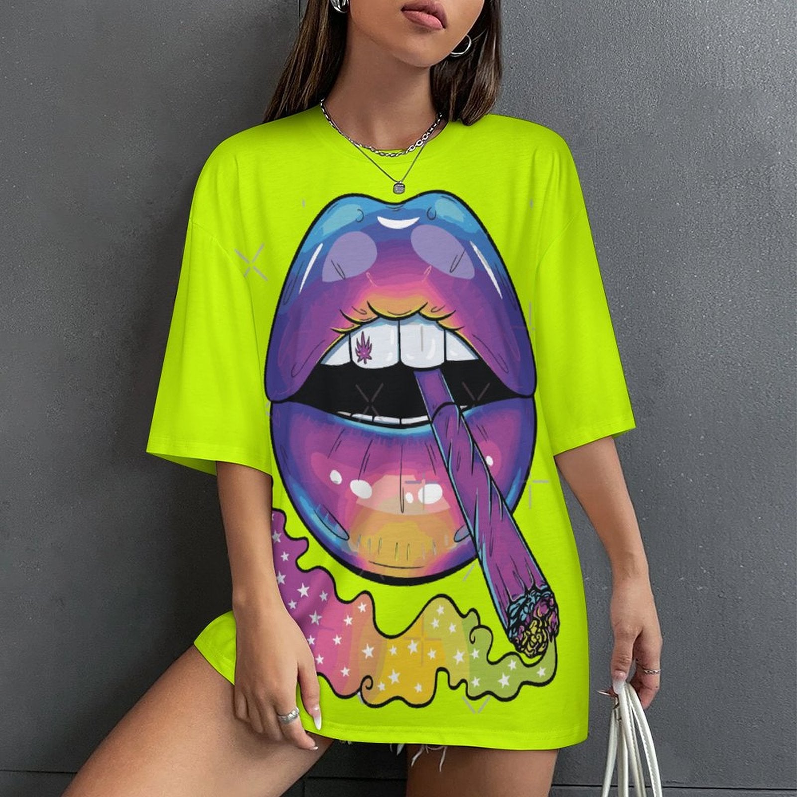 Women's Stoner Lips Acid & Punk Oversized T-shirt