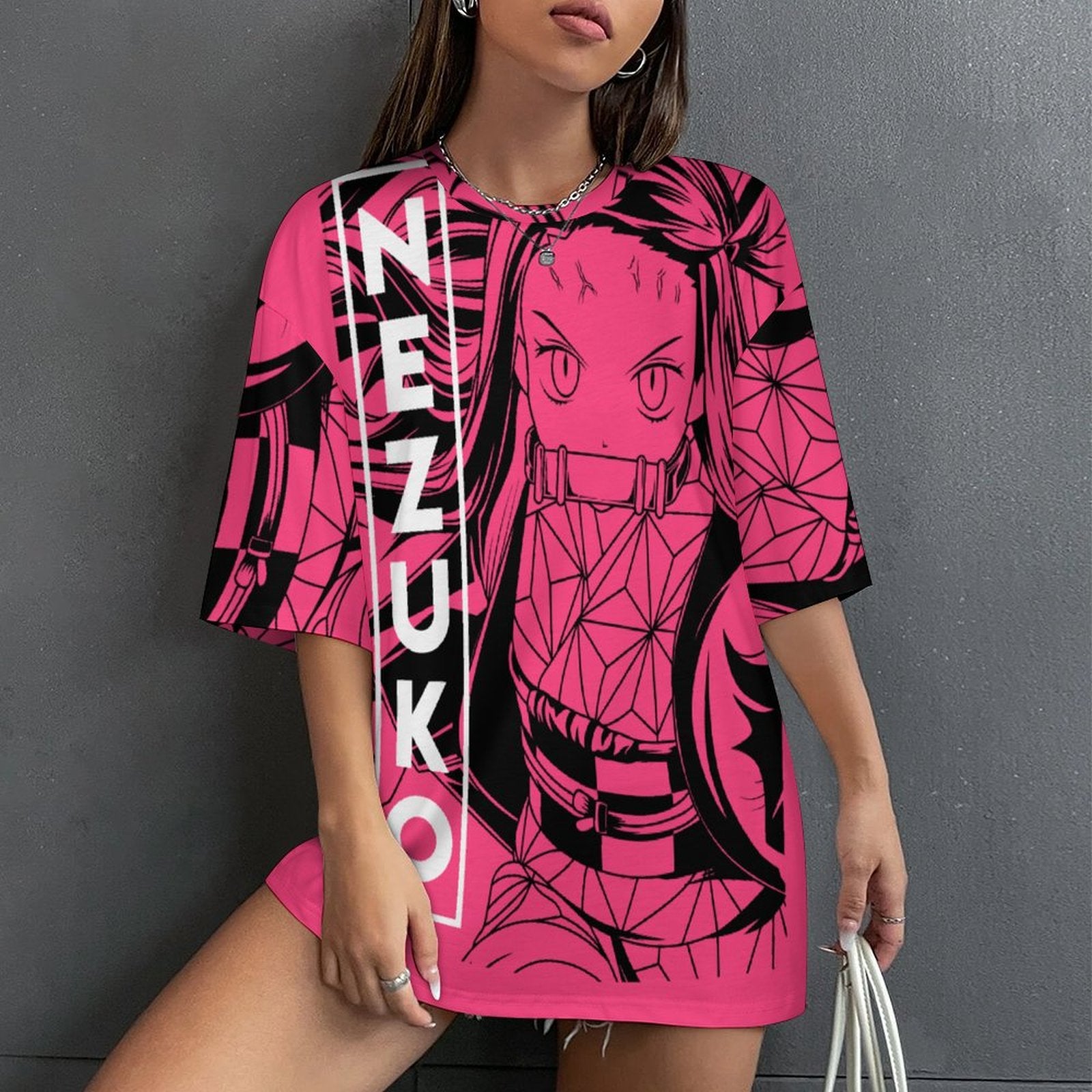 Women's Nezuko All Over Demon Slayer Anime Oversized T-shirt