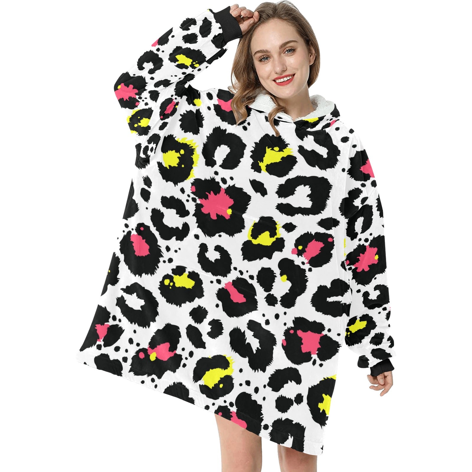 Women's White Leopard Abstract Blanket Hoodie