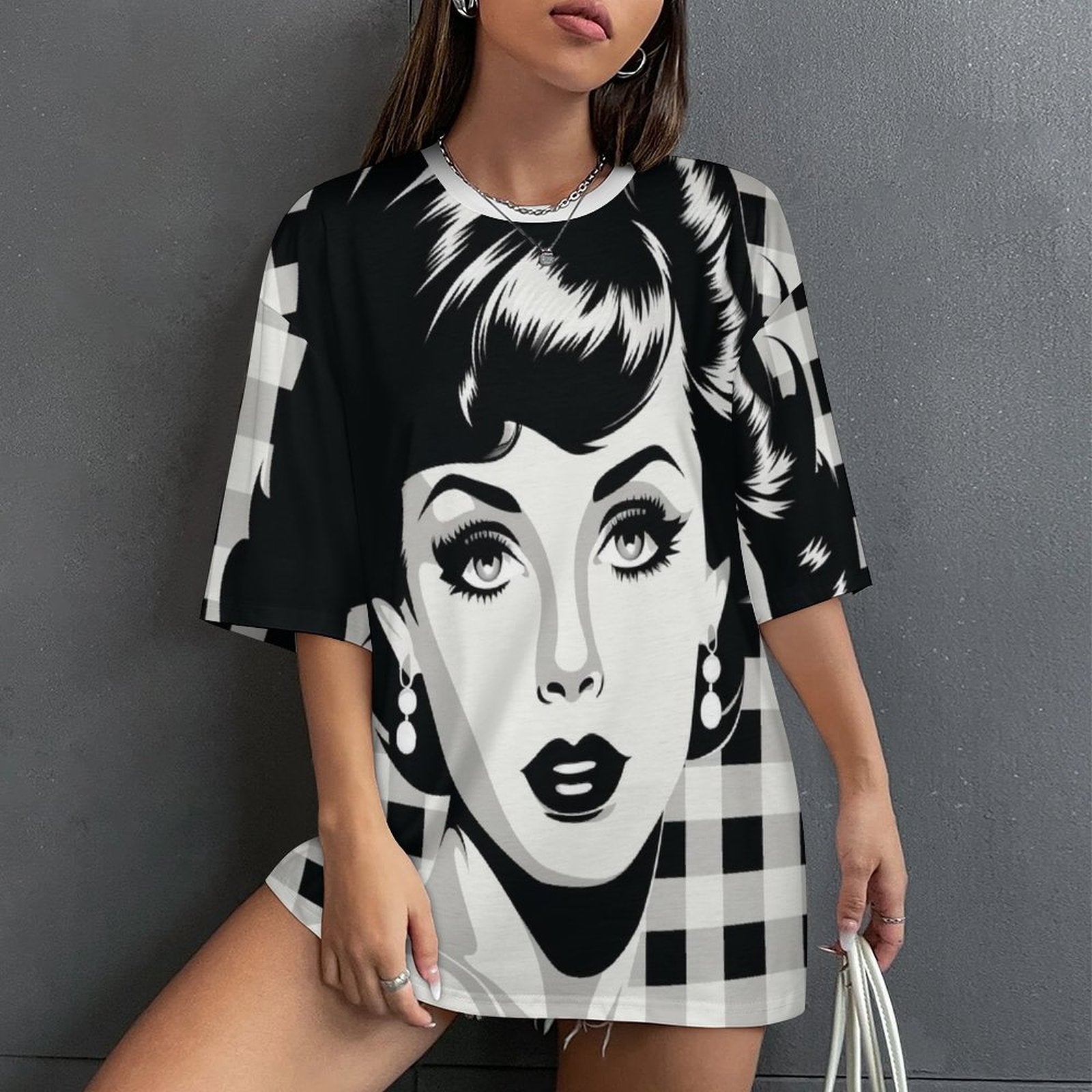 Women's Vintage Pin-up Style Abstract Oversized T-shirt