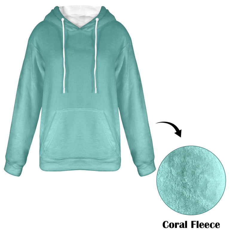 Women's Turquoise Solid Flannel Hoodie