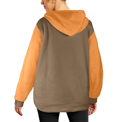 Women's Brown & Deep Carrot Orange Solid Flannel Hoodie