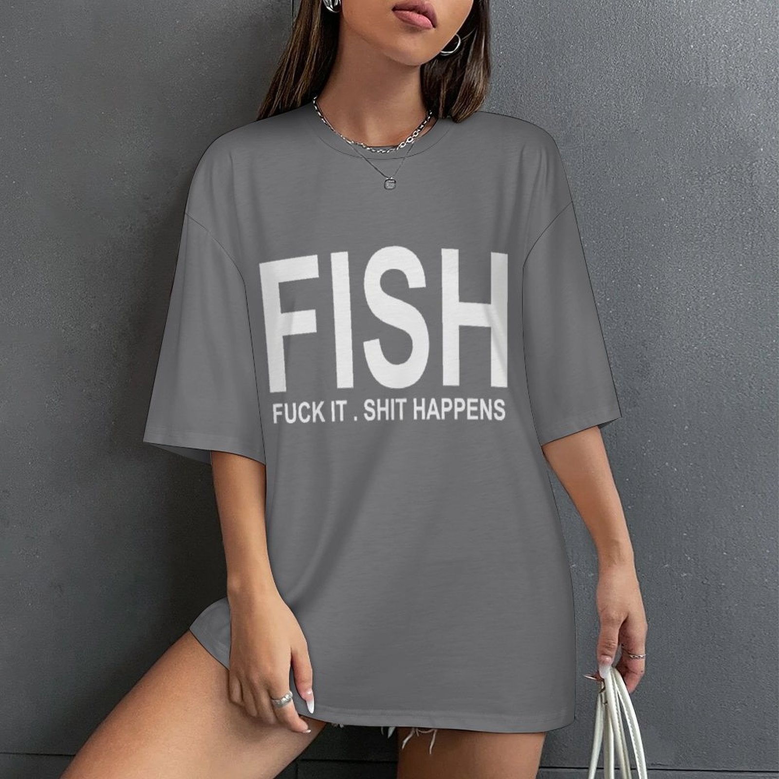 Women's F-I-S-H Typography Oversized T-shirt