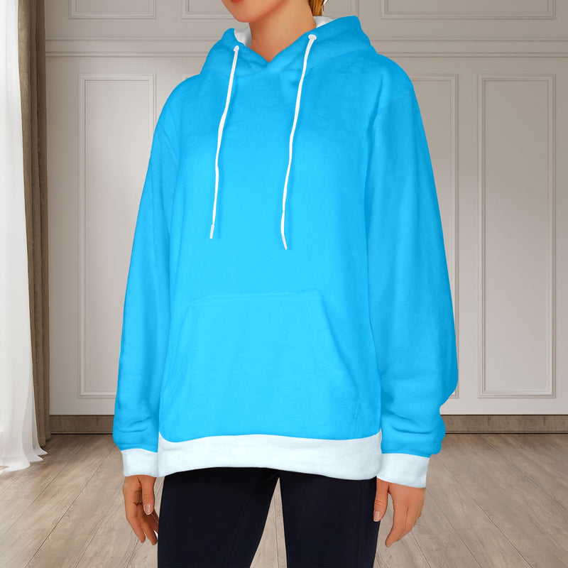 Women's Sky Blue White Solid Flannel Hoodie