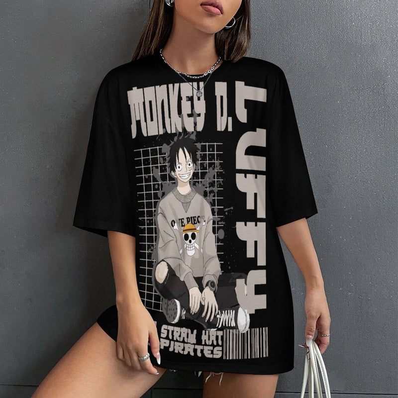 Women's Monkey Luffy Magazine One Piece Anime Oversized T-shirt