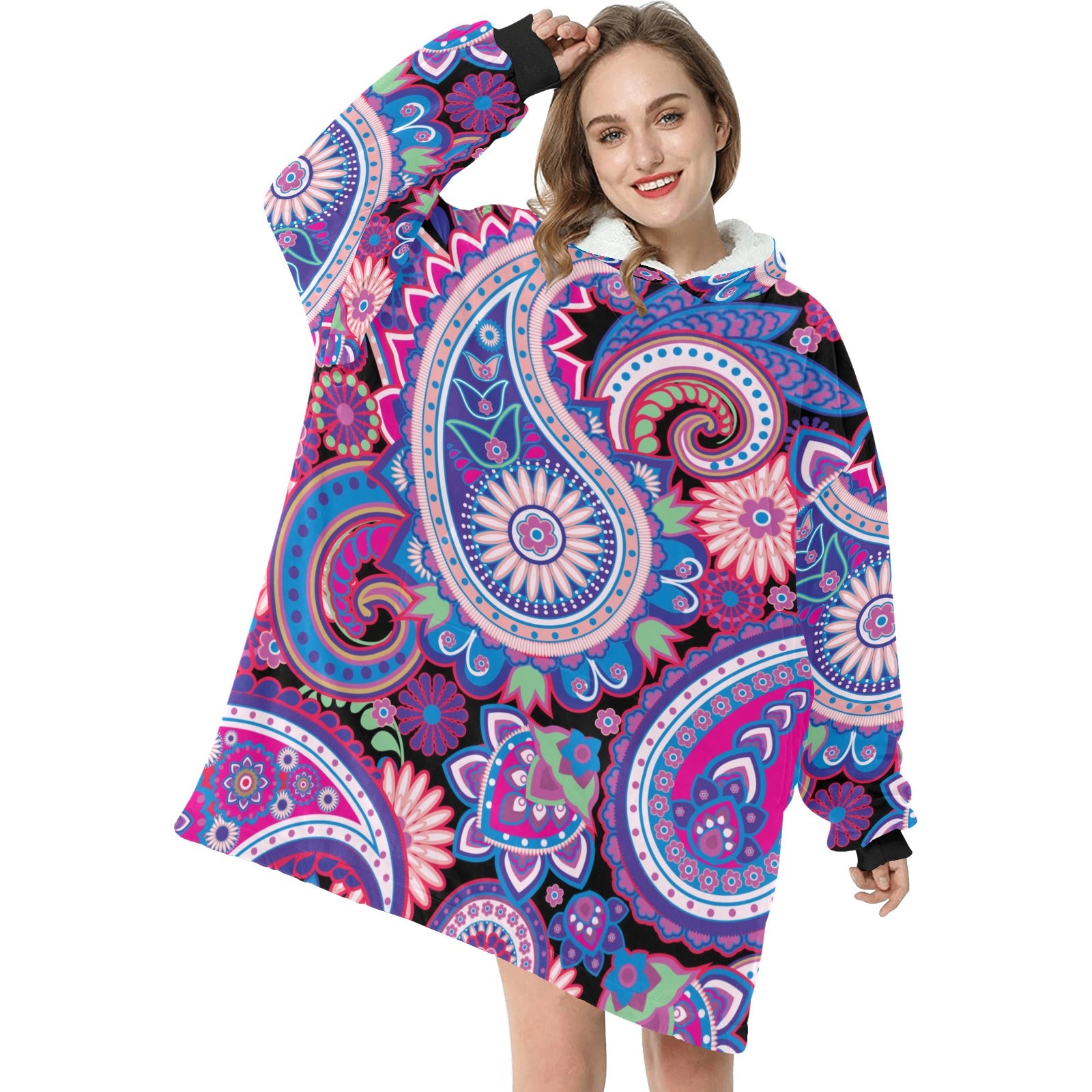 Women's Traditional Asian elements Paisley Abstract Blanket Hoodie