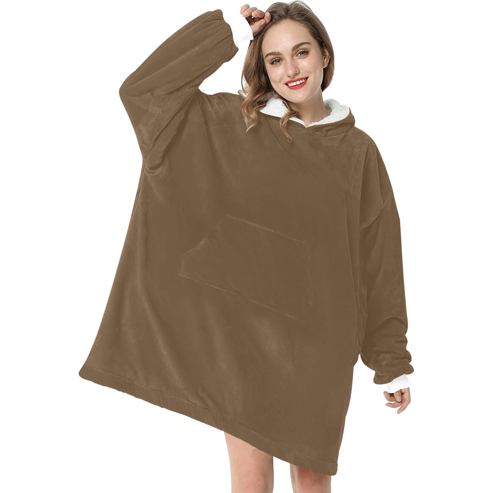 Women's Pastel Brown Solid Blanket Hoodie