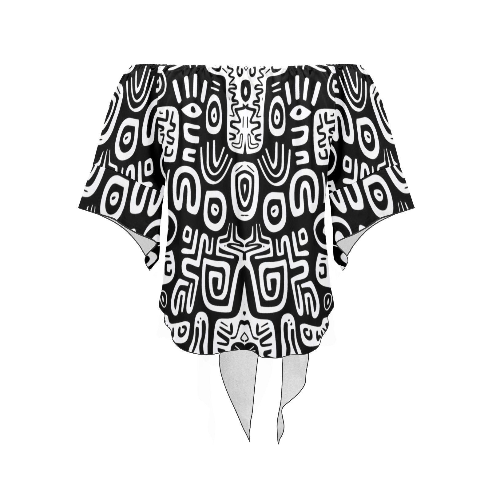 Women's Tribal Art Acid & Punk Shoulder Knot Front Blouse Top