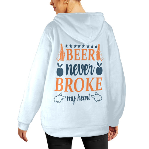 Women's Beer Never Broke My Heart Typography Flannel Hoodie