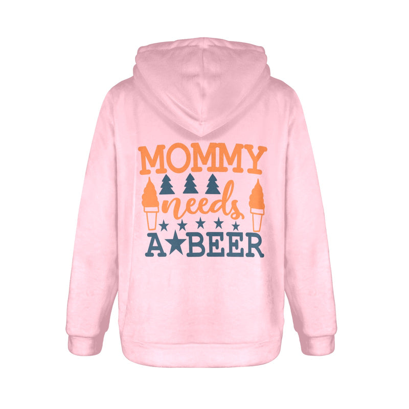 Women's Mommy Needs a Beer Typography Flannel Hoodie