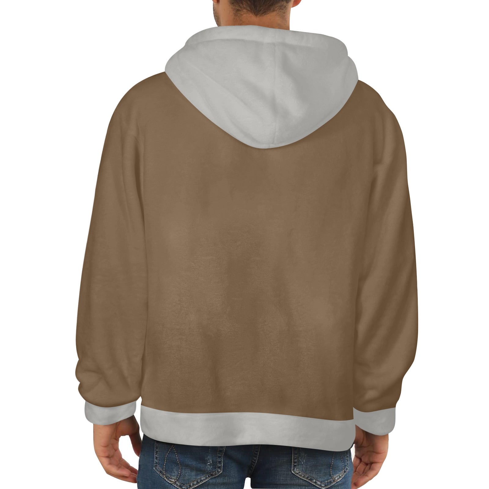 Men's Mocha & Light Grey Solid Flannel Hoodie