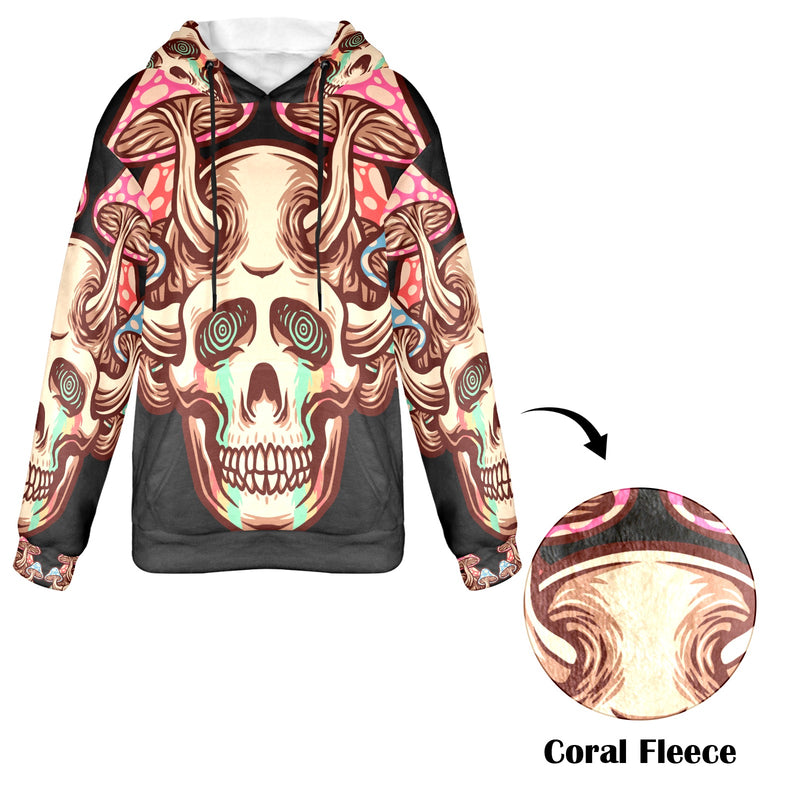 Women's Trippy Mushroom Skull Acid & Punk Flannel Hoodie