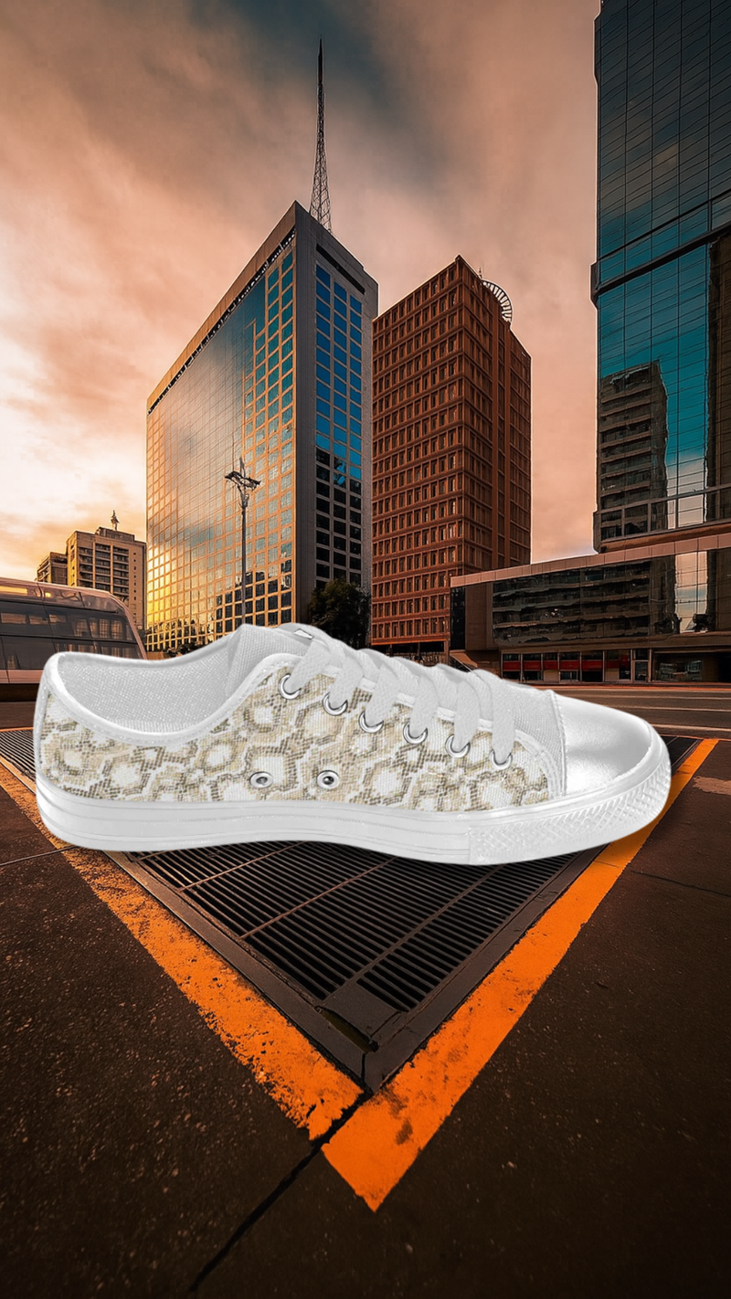 Women's Golden Snake Print Low Top Canvas Shoes