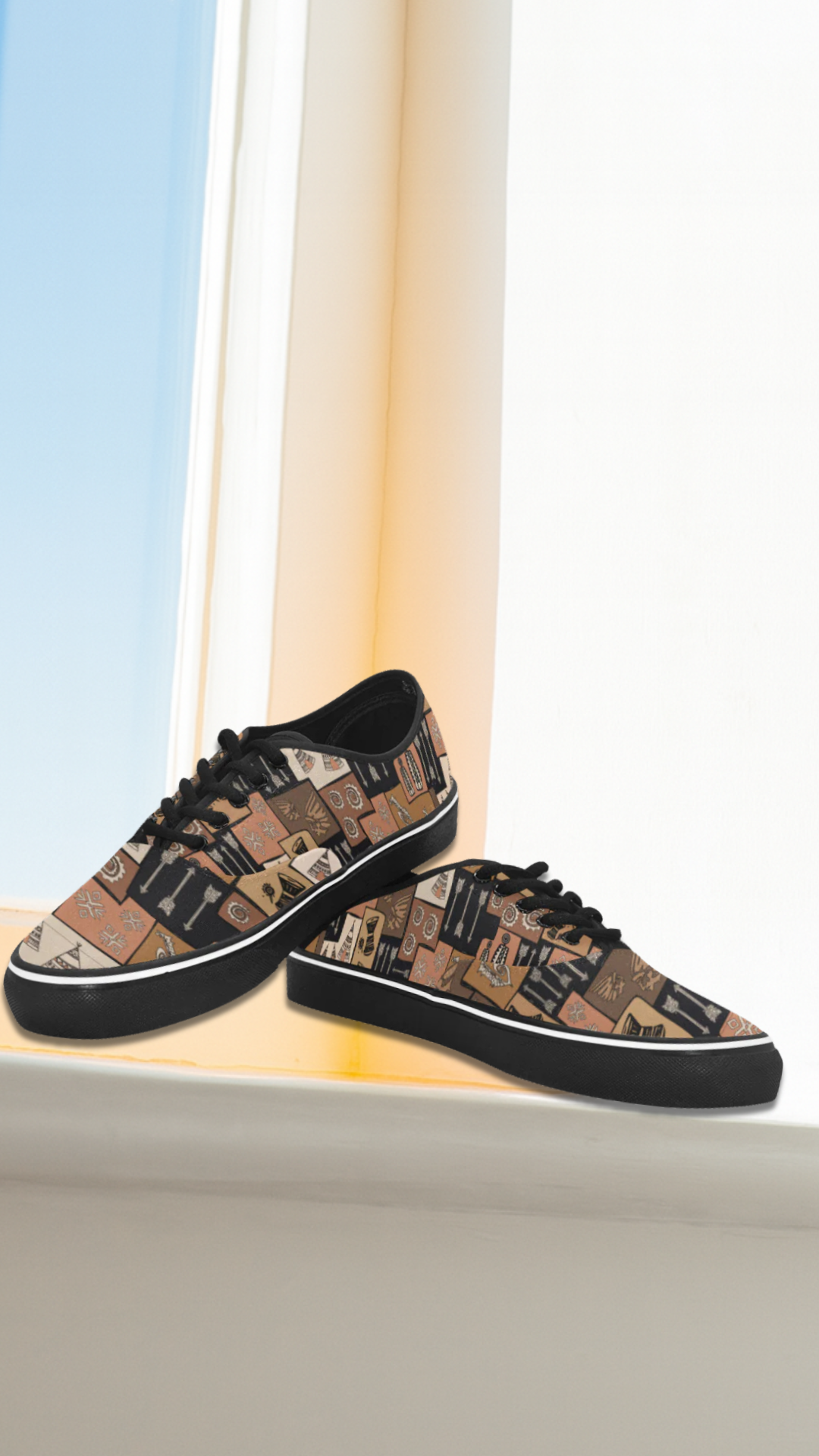 Men's Earthy Blocks Tribal Print Low Top Canvas Shoes