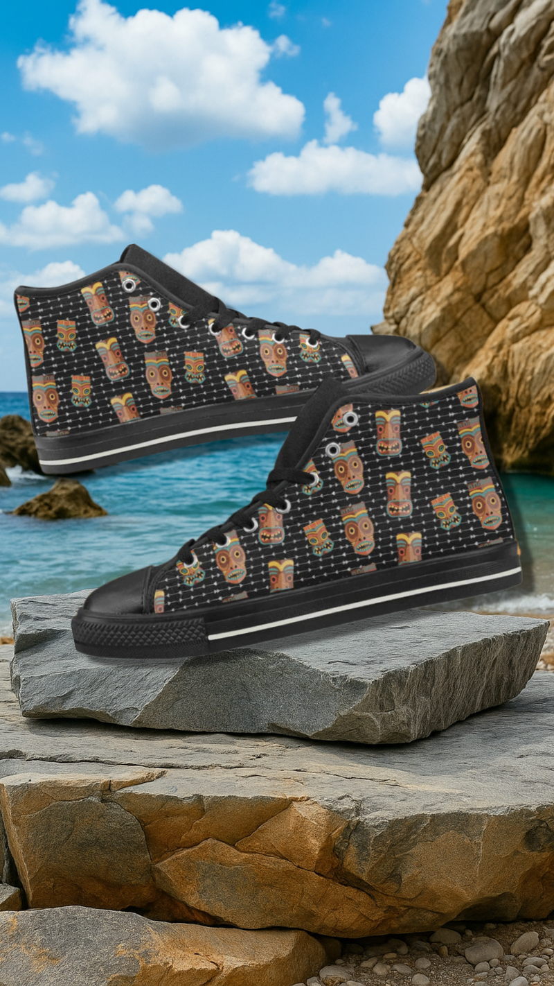 Men's Tribal Face Mask Print High Top Canvas Shoes