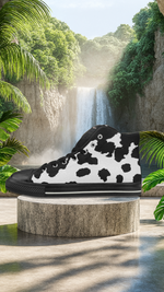 Women's B/W Cow Print High Top Canvas Shoes