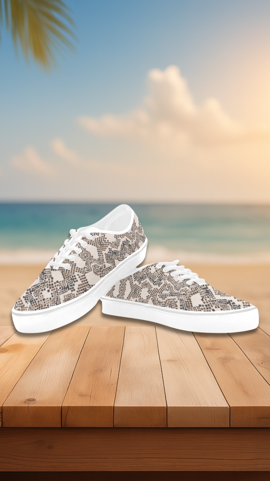Women's Peach-Brown Snake Print Low Top Canvas Shoes