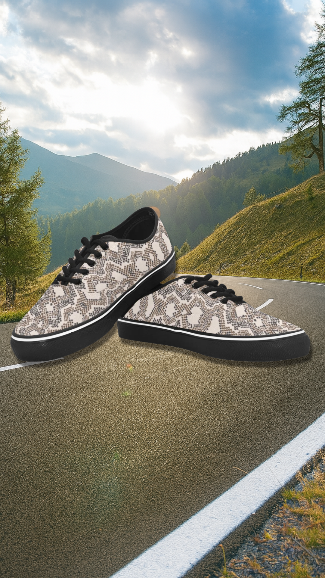 Women's Peach-Brown Snake Print Low Top Canvas Shoes