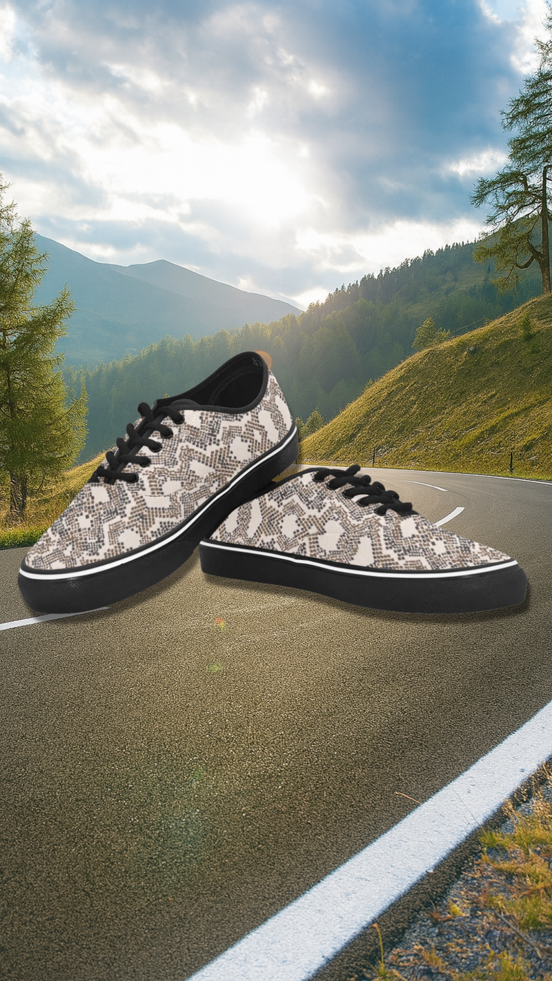 Women's Peach-Brown Snake Print Low Top Canvas Shoes