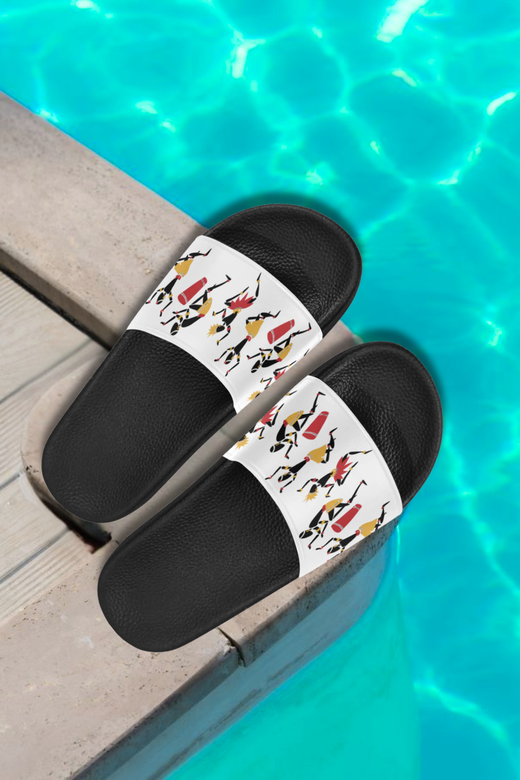 Women's Dancing Silhouette Tribal Print Sliders Sandal