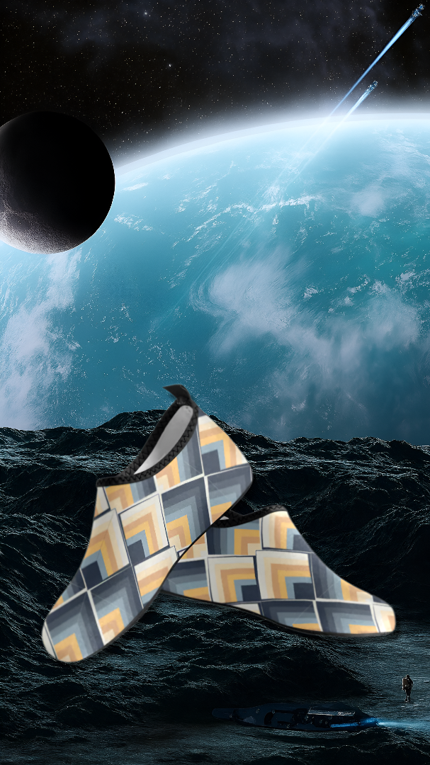 Men's Blue-Yellow Scales Geometrical Print Barefoot Canvas Shoes