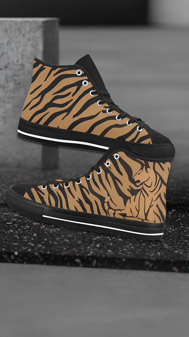Men's Tiger Silhouette Print High Top Canvas Shoes