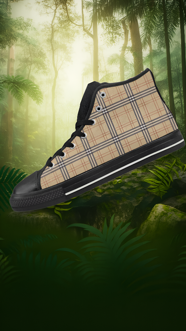 Men's Vintage Plaids Checks Print High Top Canvas Shoes