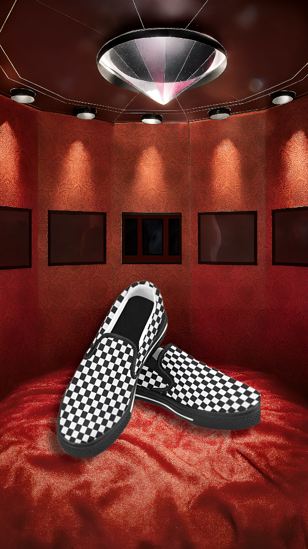 Men's Classic B/W Checks Print Slip-on Canvas Shoes